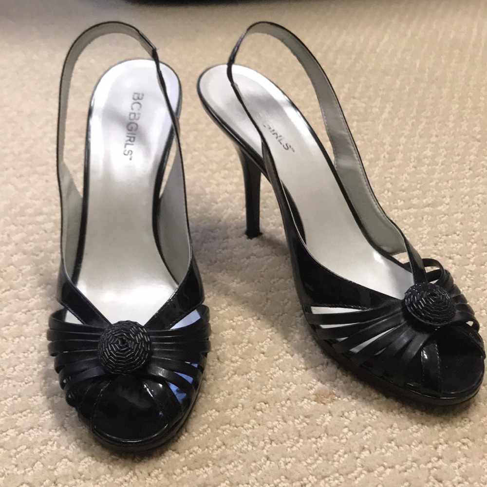 Black patent leather heels